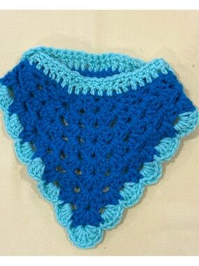Handmade Crochet Dog Bandanna in Deep Blue and Aqua